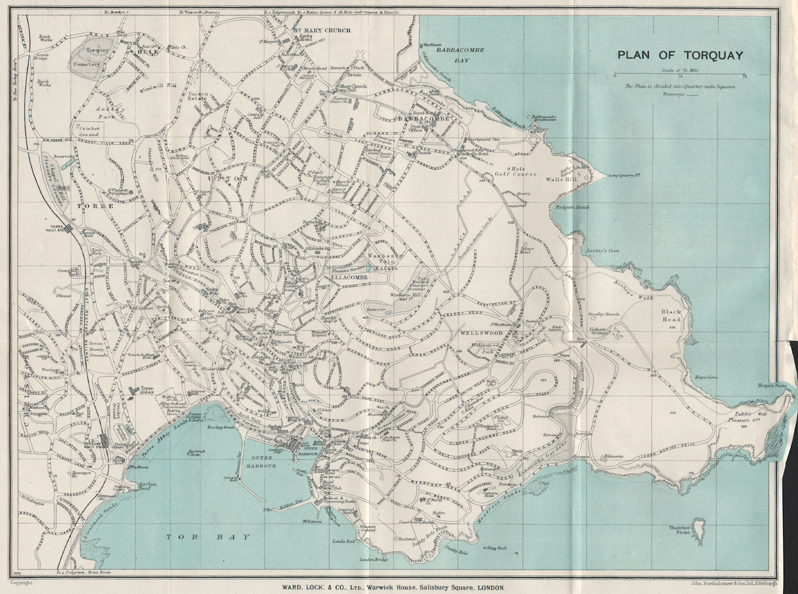 TORQUAY vintage town/city plan. Devon. WARD LOCK 1932 old vintage map chart